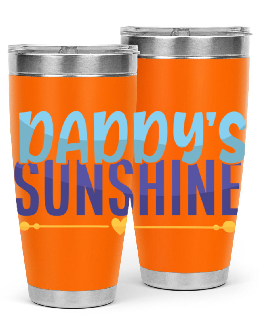 Daddys Sunshine Style 267# baby tumbler in stainless steel with a drink-thru lid, showcasing its sleek design and vibrant print.