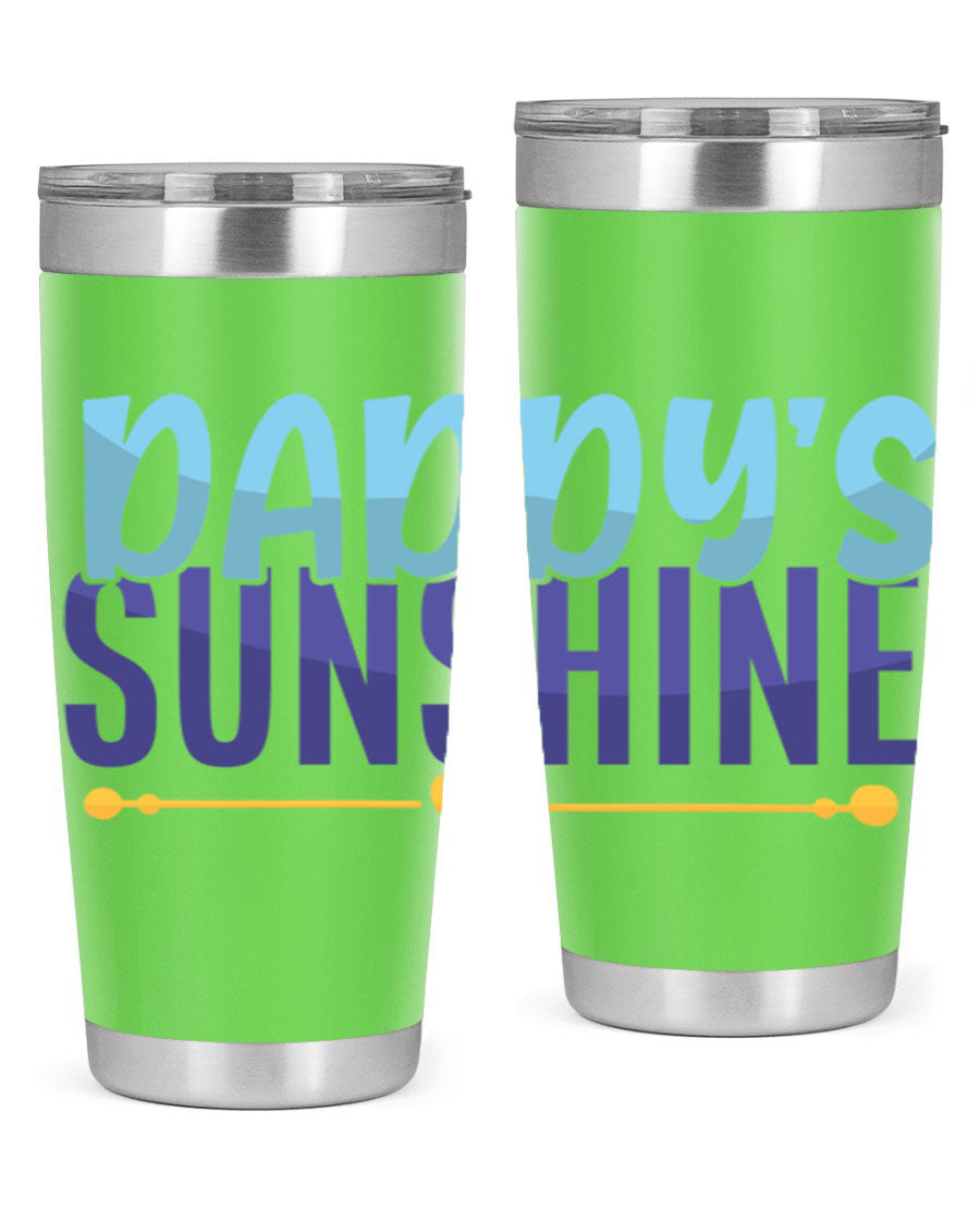 Daddys Sunshine Style 267# baby tumbler in stainless steel with a drink-thru lid, showcasing its sleek design and vibrant print.