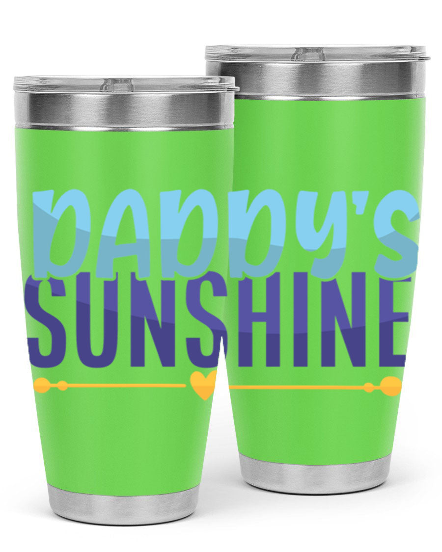 Daddys Sunshine Style 267# baby tumbler in stainless steel with a drink-thru lid, showcasing its sleek design and vibrant print.