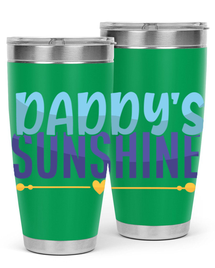 Daddys Sunshine Style 267# baby tumbler in stainless steel with a drink-thru lid, showcasing its sleek design and vibrant print.