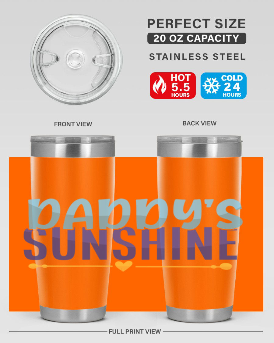 Daddys Sunshine Style 267# baby tumbler in stainless steel with a drink-thru lid, showcasing its sleek design and vibrant print.