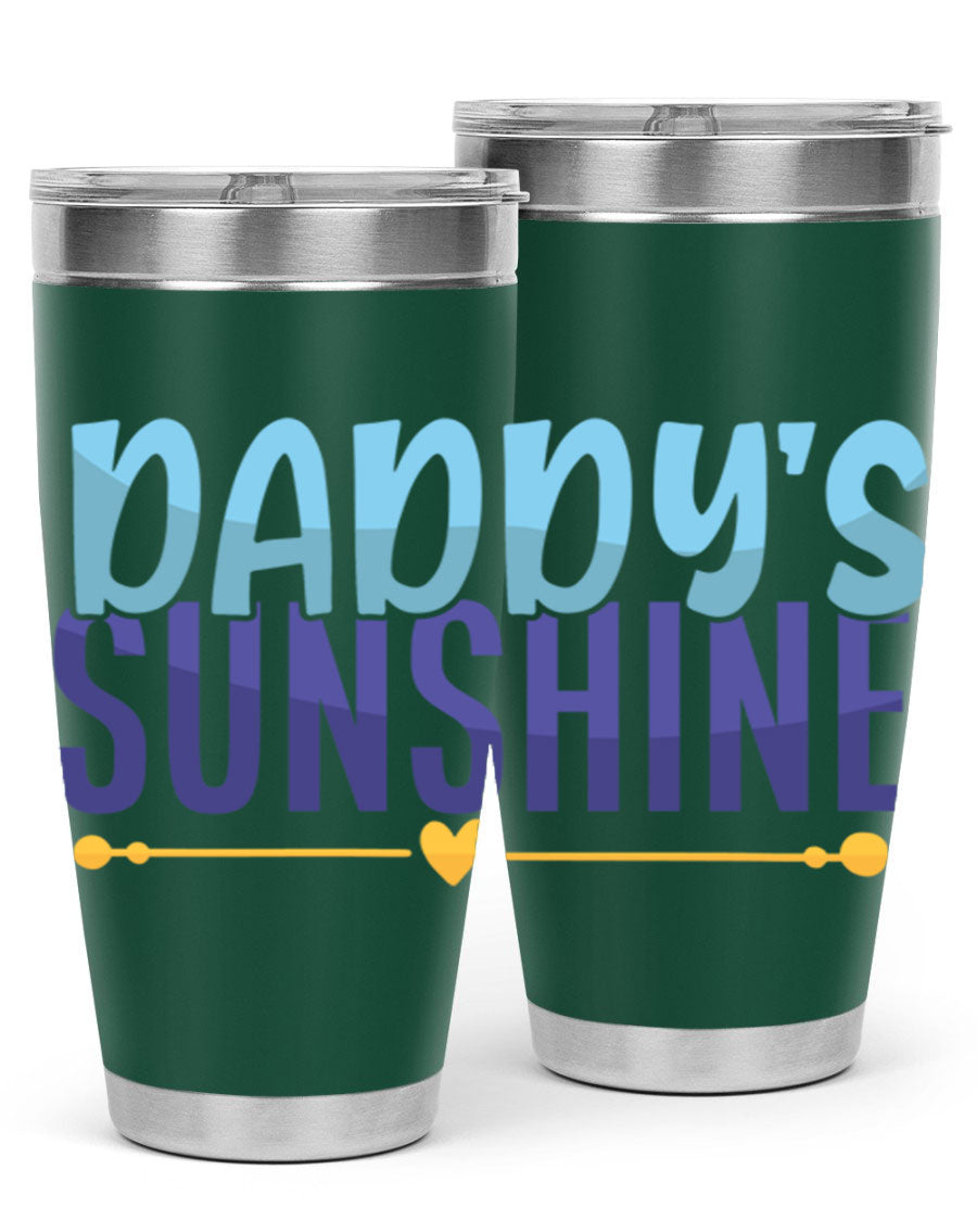 Daddys Sunshine Style 267# baby tumbler in stainless steel with a drink-thru lid, showcasing its sleek design and vibrant print.
