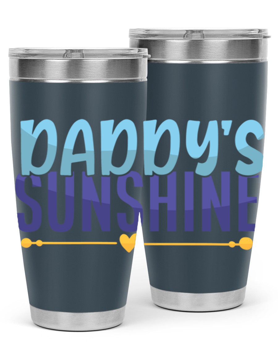 Daddys Sunshine Style 267# baby tumbler in stainless steel with a drink-thru lid, showcasing its sleek design and vibrant print.