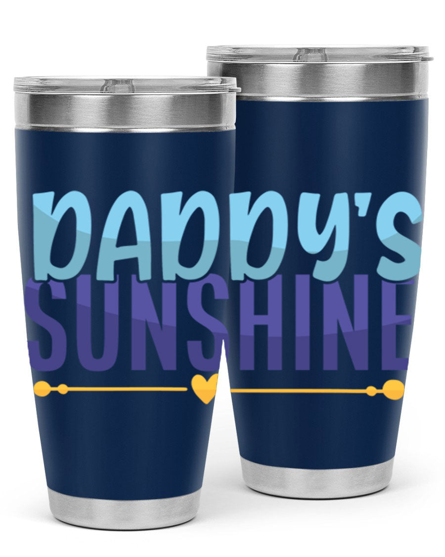 Daddys Sunshine Style 267# baby tumbler in stainless steel with a drink-thru lid, showcasing its sleek design and vibrant print.
