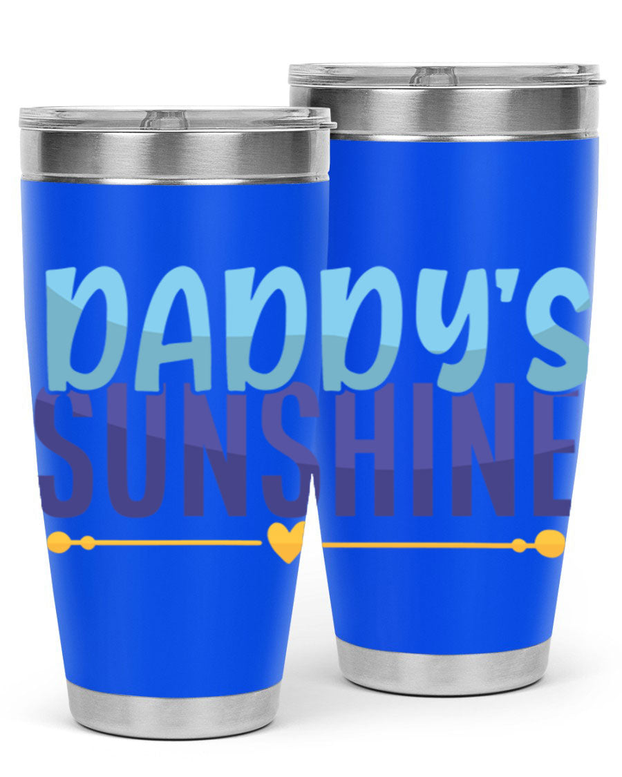 Daddys Sunshine Style 267# baby tumbler in stainless steel with a drink-thru lid, showcasing its sleek design and vibrant print.
