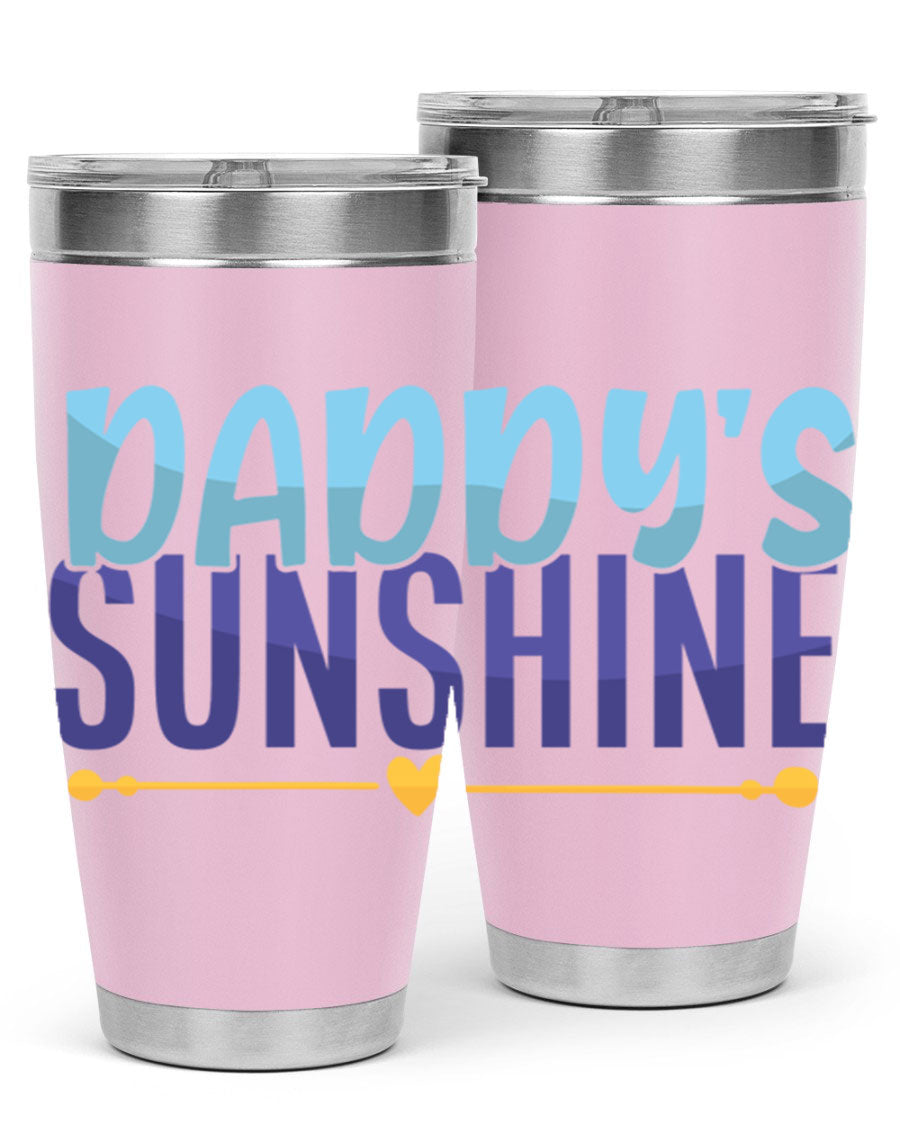 Daddys Sunshine Style 267# baby tumbler in stainless steel with a drink-thru lid, showcasing its sleek design and vibrant print.