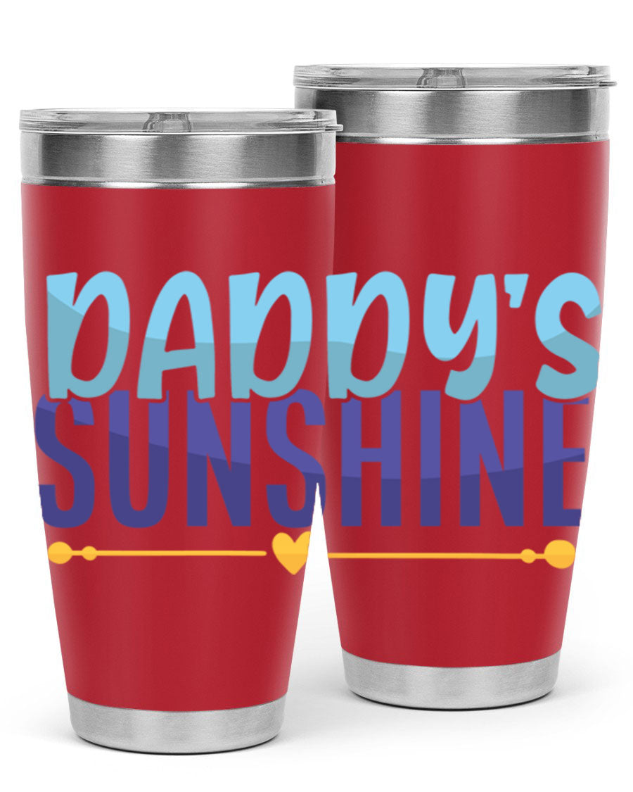 Daddys Sunshine Style 267# baby tumbler in stainless steel with a drink-thru lid, showcasing its sleek design and vibrant print.