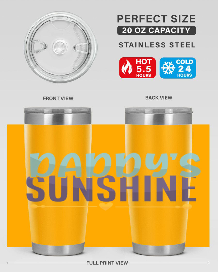 Daddys Sunshine Style 267# baby tumbler in stainless steel with a drink-thru lid, showcasing its sleek design and vibrant print.