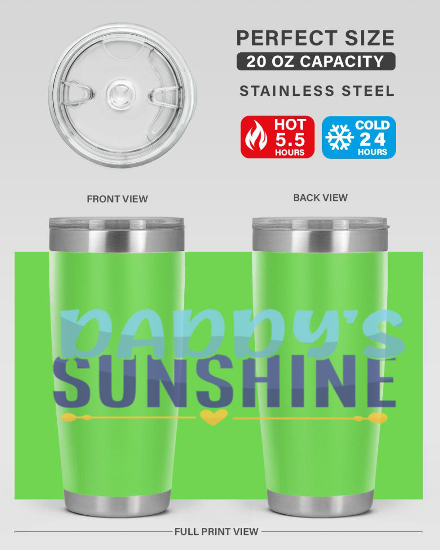 Daddys Sunshine Style 267# baby tumbler in stainless steel with a drink-thru lid, showcasing its sleek design and vibrant print.
