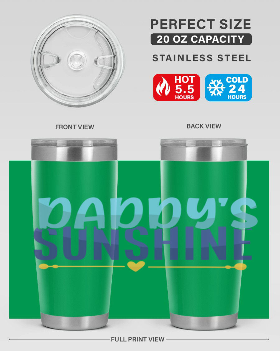 Daddys Sunshine Style 267# baby tumbler in stainless steel with a drink-thru lid, showcasing its sleek design and vibrant print.