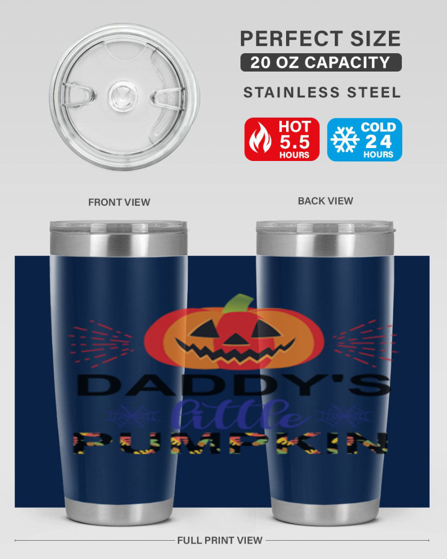Daddyslittlepumpkin 68# fall tumbler showcasing a vibrant autumn design, made of stainless steel with a drink-thru lid.