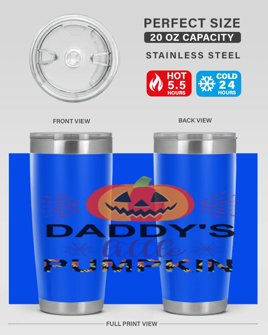 Daddyslittlepumpkin 68# fall tumbler showcasing a vibrant autumn design, made of stainless steel with a drink-thru lid.
