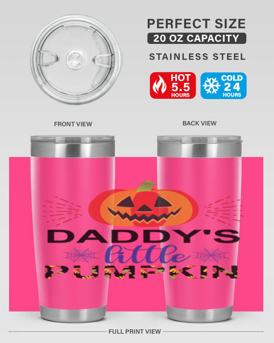 Daddyslittlepumpkin 68# fall tumbler showcasing a vibrant autumn design, made of stainless steel with a drink-thru lid.