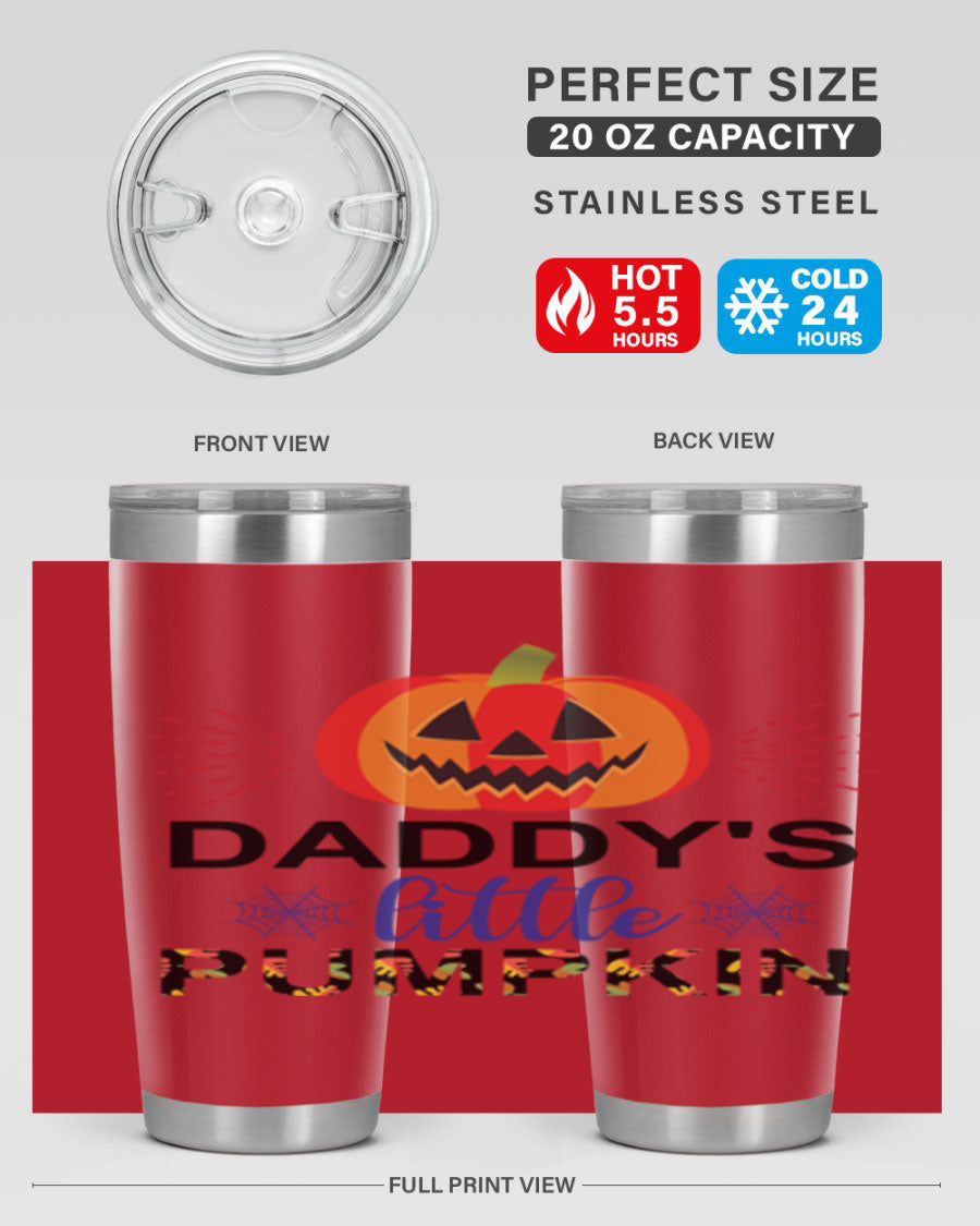 Daddyslittlepumpkin 68# fall tumbler showcasing a vibrant autumn design, made of stainless steel with a drink-thru lid.