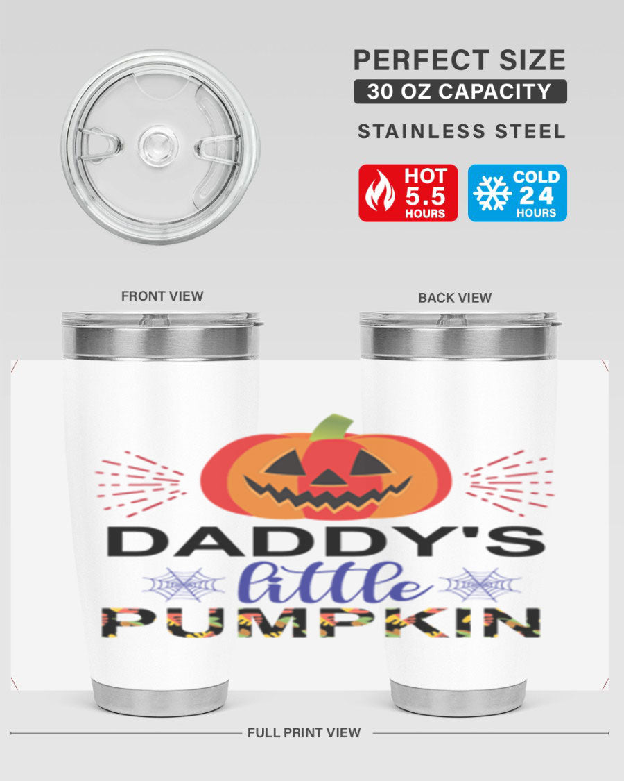 Daddyslittlepumpkin 68# fall tumbler showcasing a vibrant autumn design, made of stainless steel with a drink-thru lid.