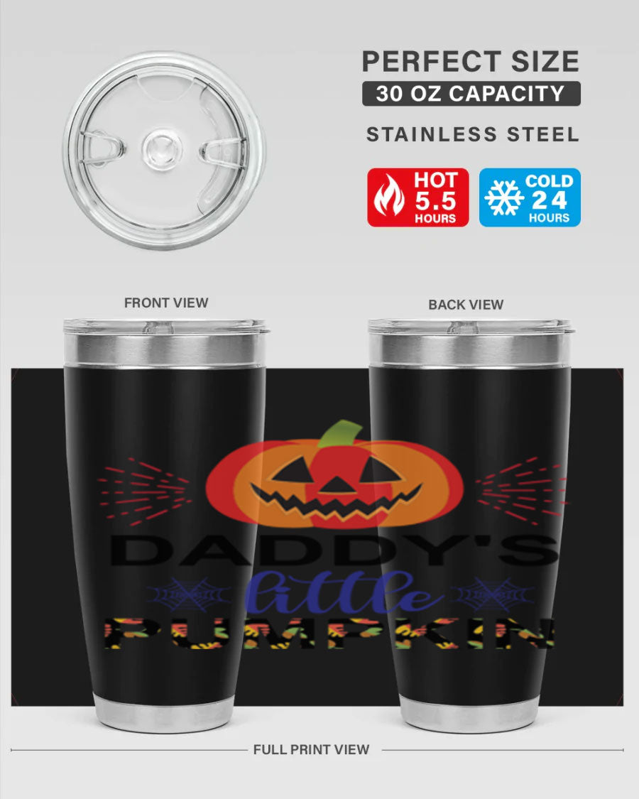 Daddyslittlepumpkin 68# fall tumbler showcasing a vibrant autumn design, made of stainless steel with a drink-thru lid.