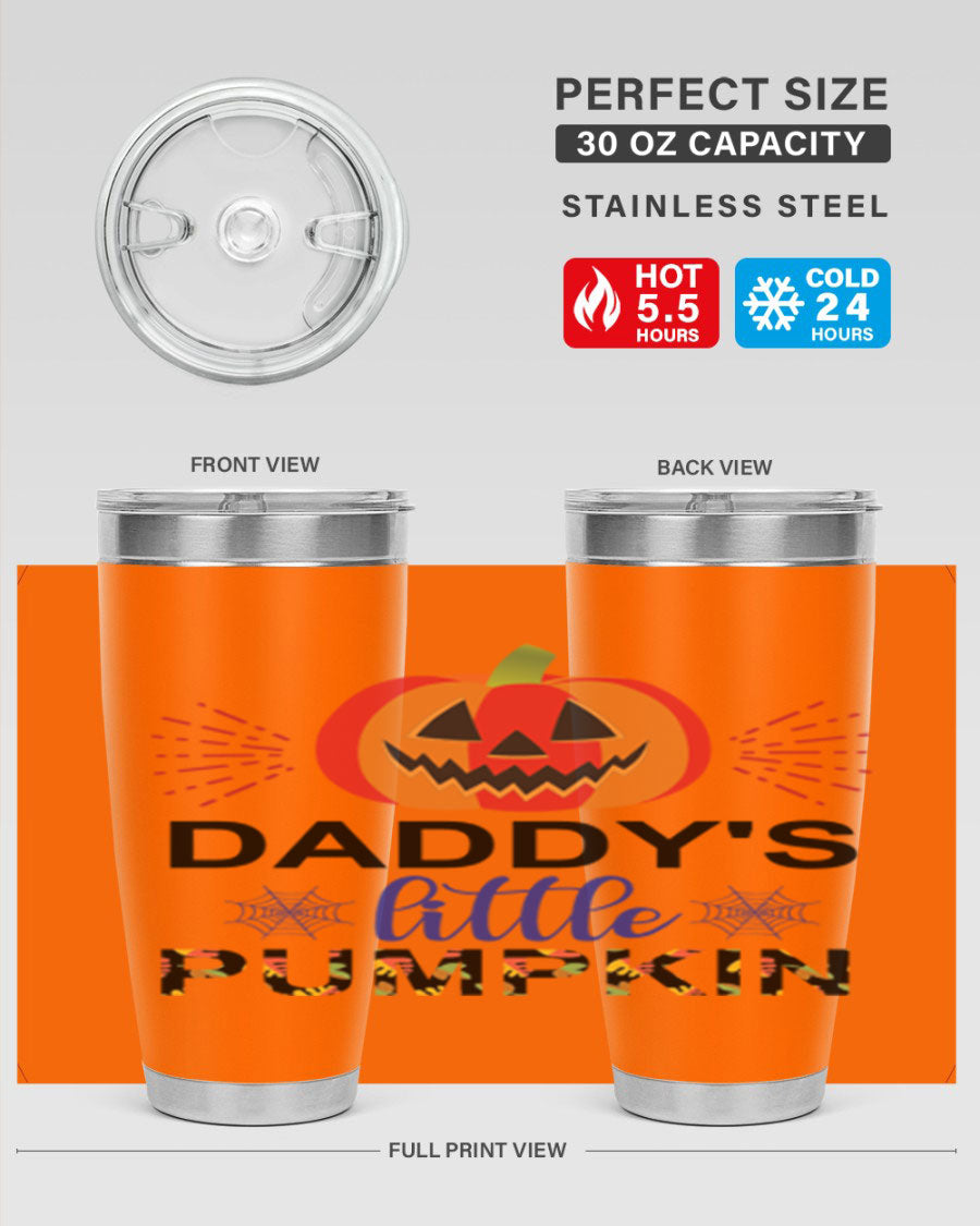 Daddyslittlepumpkin 68# fall tumbler showcasing a vibrant autumn design, made of stainless steel with a drink-thru lid.