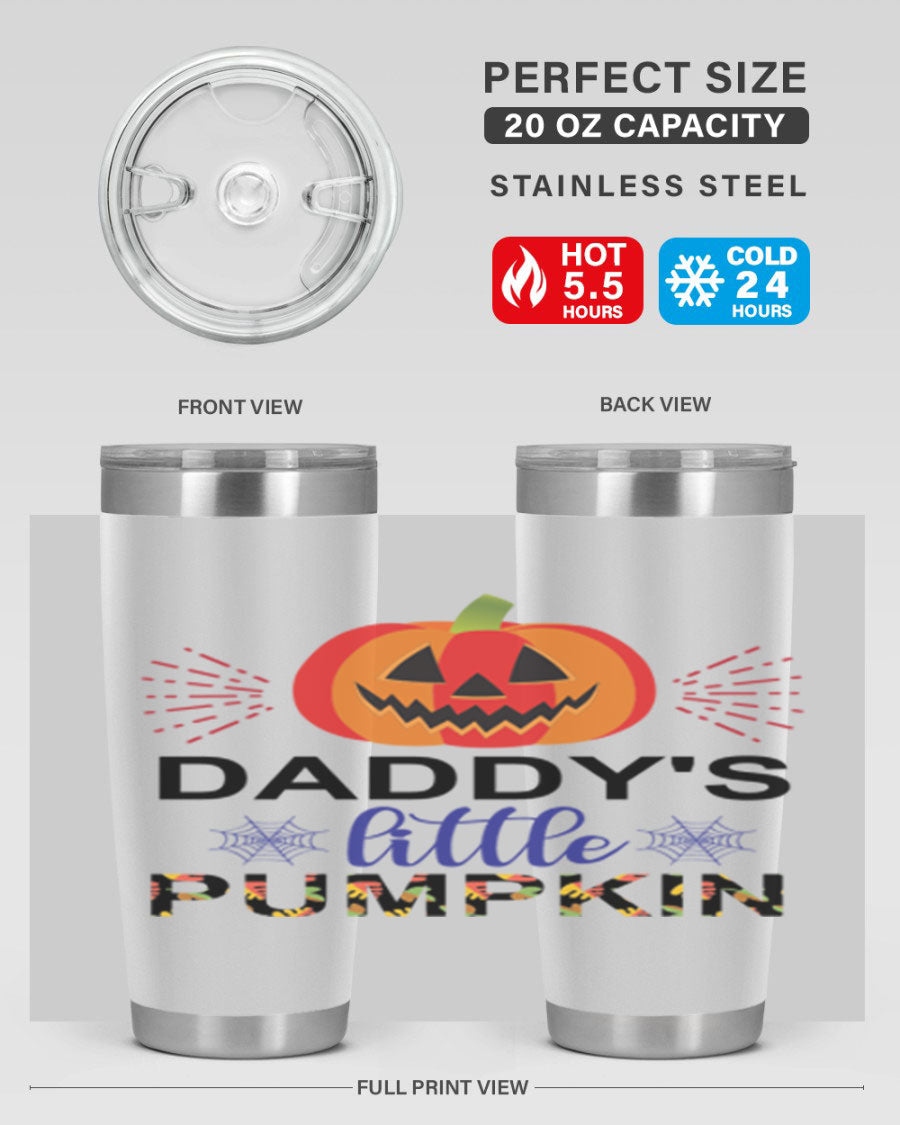 Daddyslittlepumpkin 68# fall tumbler showcasing a vibrant autumn design, made of stainless steel with a drink-thru lid.