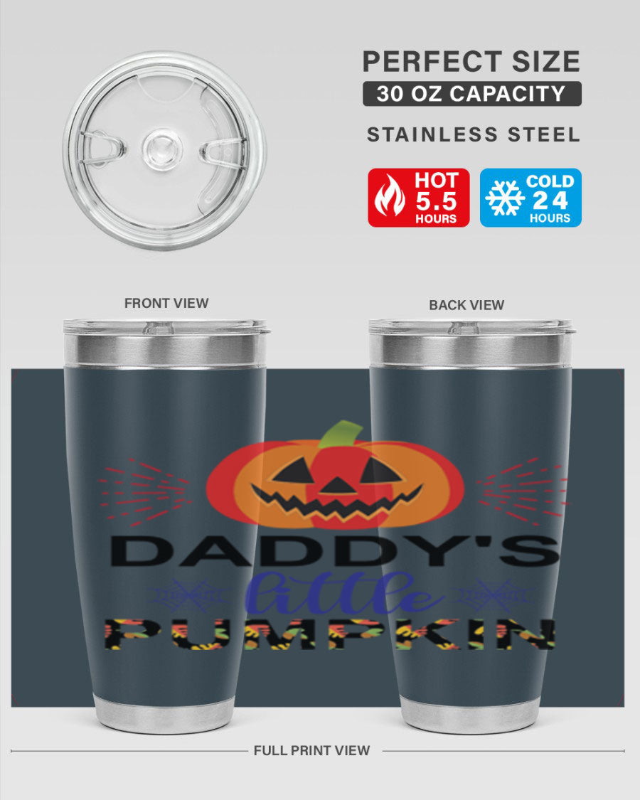 Daddyslittlepumpkin 68# fall tumbler showcasing a vibrant autumn design, made of stainless steel with a drink-thru lid.