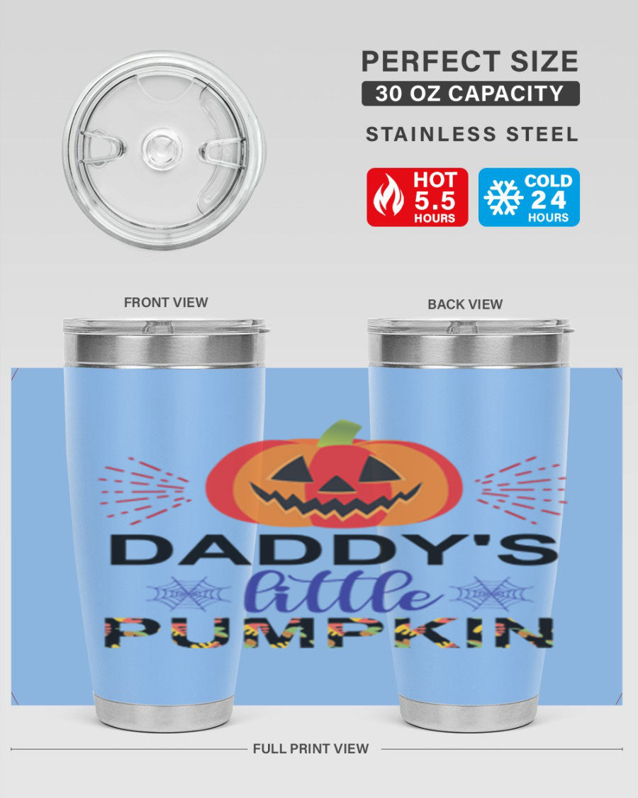 Daddyslittlepumpkin 68# fall tumbler showcasing a vibrant autumn design, made of stainless steel with a drink-thru lid.