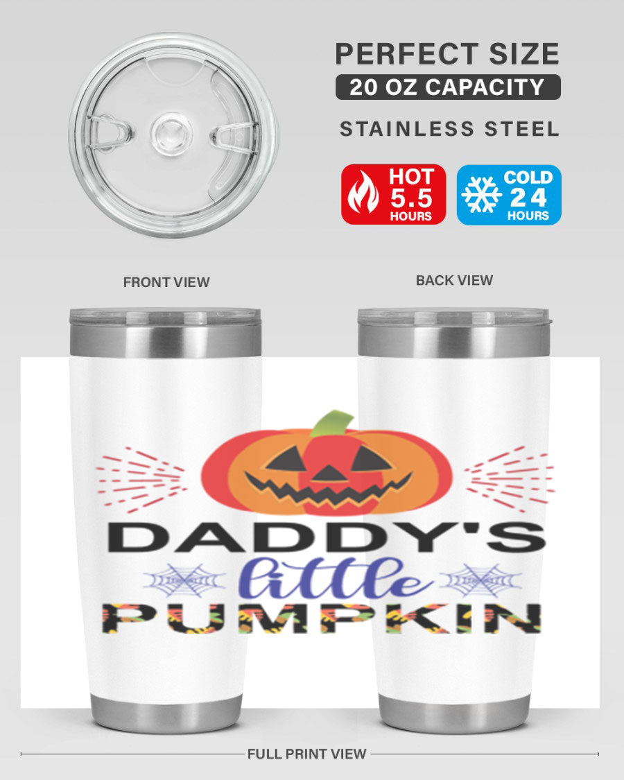 Daddyslittlepumpkin 68# fall tumbler showcasing a vibrant autumn design, made of stainless steel with a drink-thru lid.