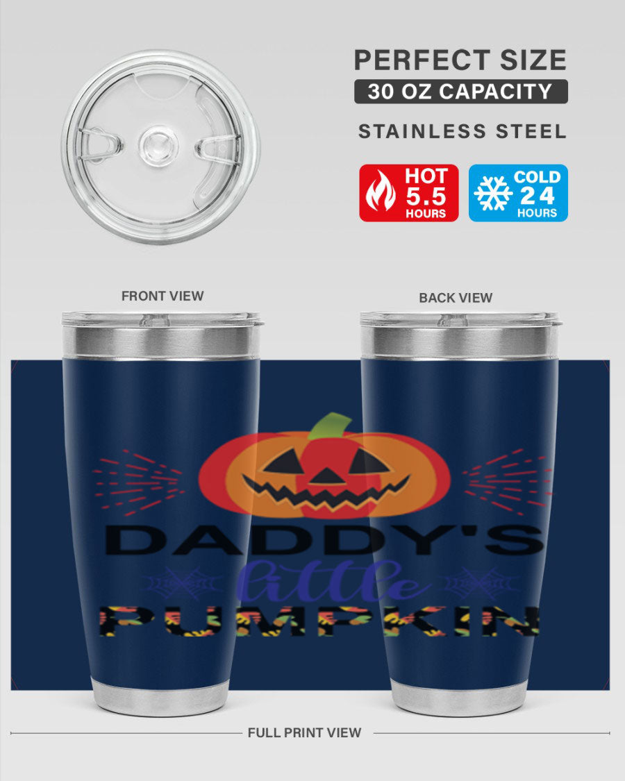 Daddyslittlepumpkin 68# fall tumbler showcasing a vibrant autumn design, made of stainless steel with a drink-thru lid.