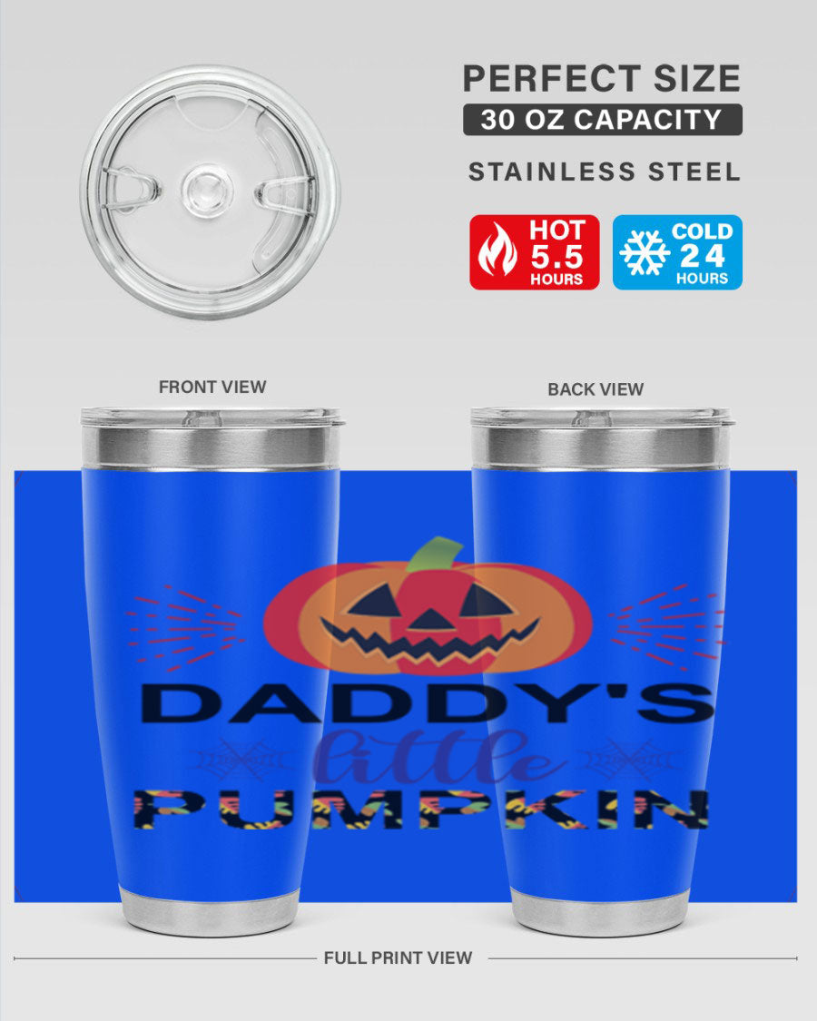 Daddyslittlepumpkin 68# fall tumbler showcasing a vibrant autumn design, made of stainless steel with a drink-thru lid.