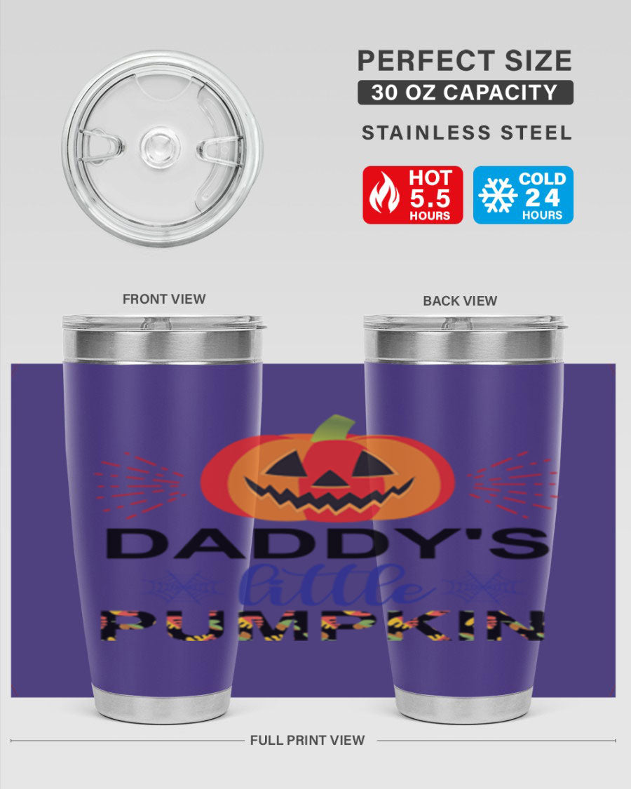 Daddyslittlepumpkin 68# fall tumbler showcasing a vibrant autumn design, made of stainless steel with a drink-thru lid.