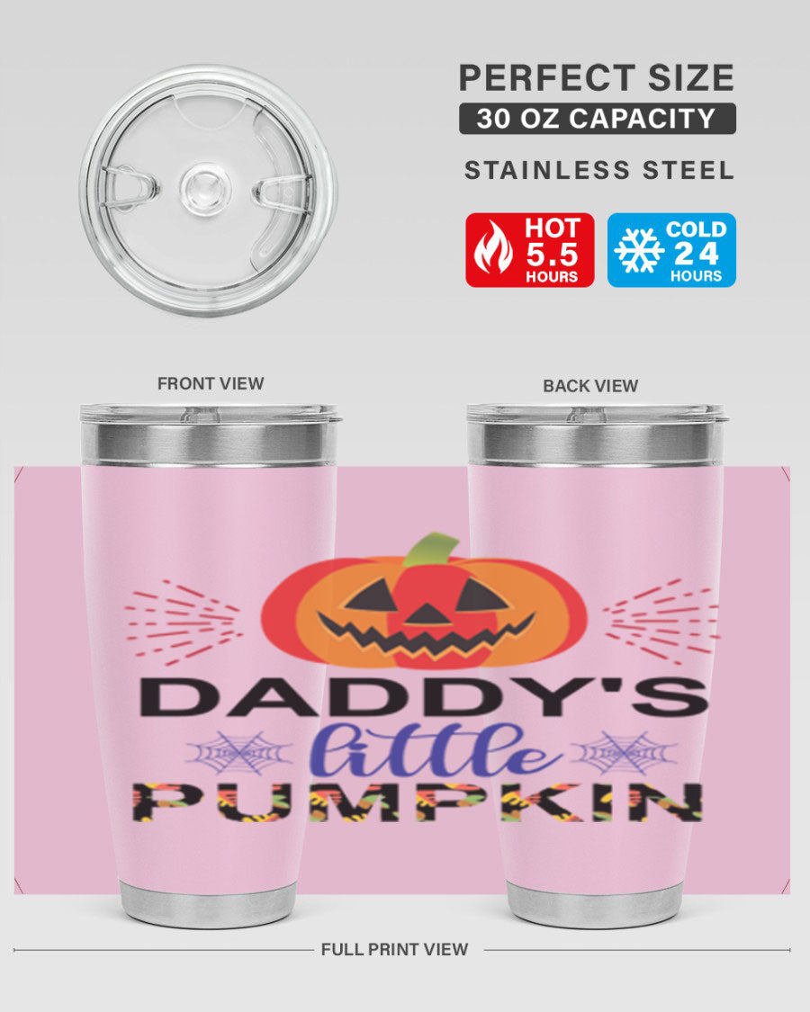 Daddyslittlepumpkin 68# fall tumbler showcasing a vibrant autumn design, made of stainless steel with a drink-thru lid.