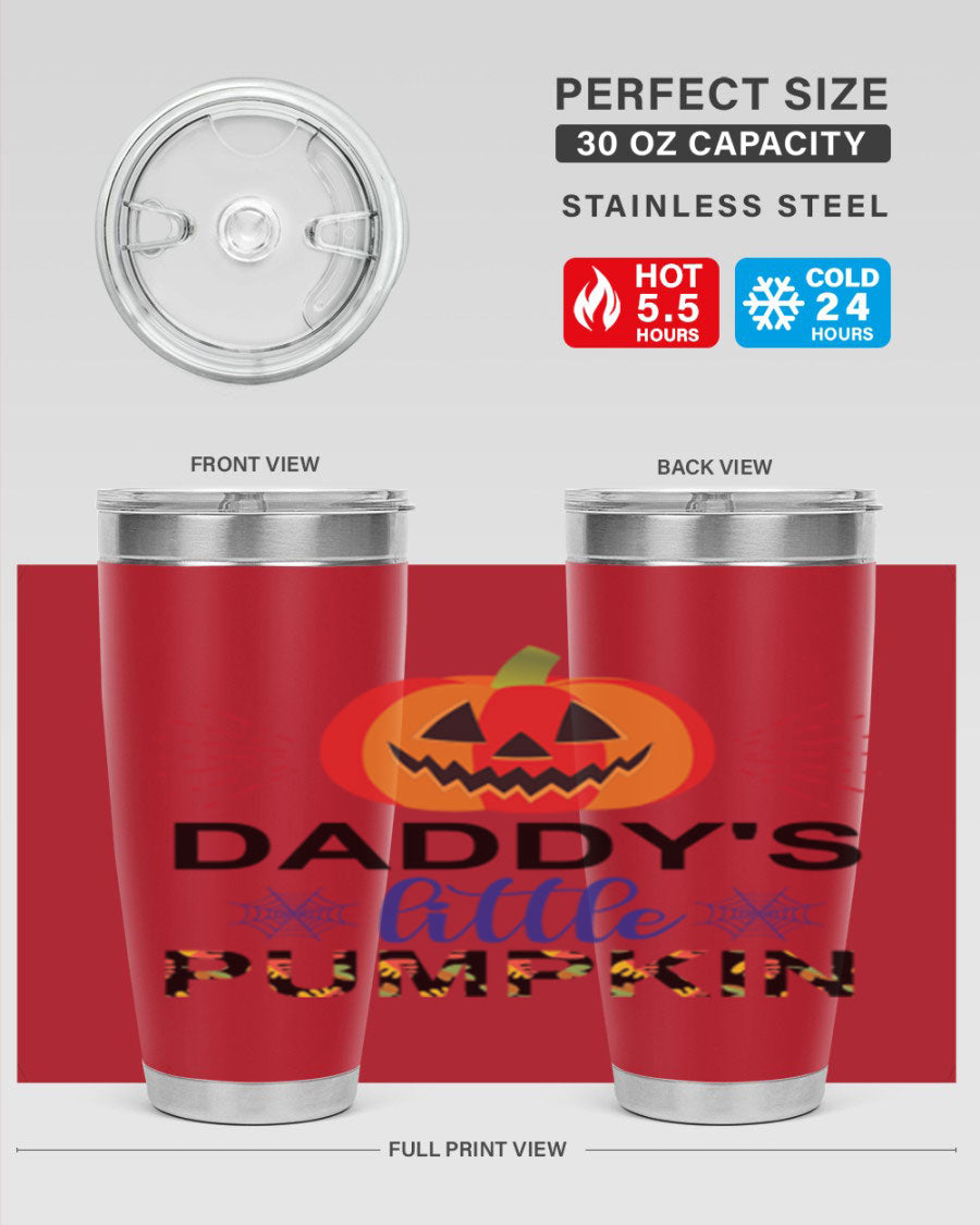 Daddyslittlepumpkin 68# fall tumbler showcasing a vibrant autumn design, made of stainless steel with a drink-thru lid.