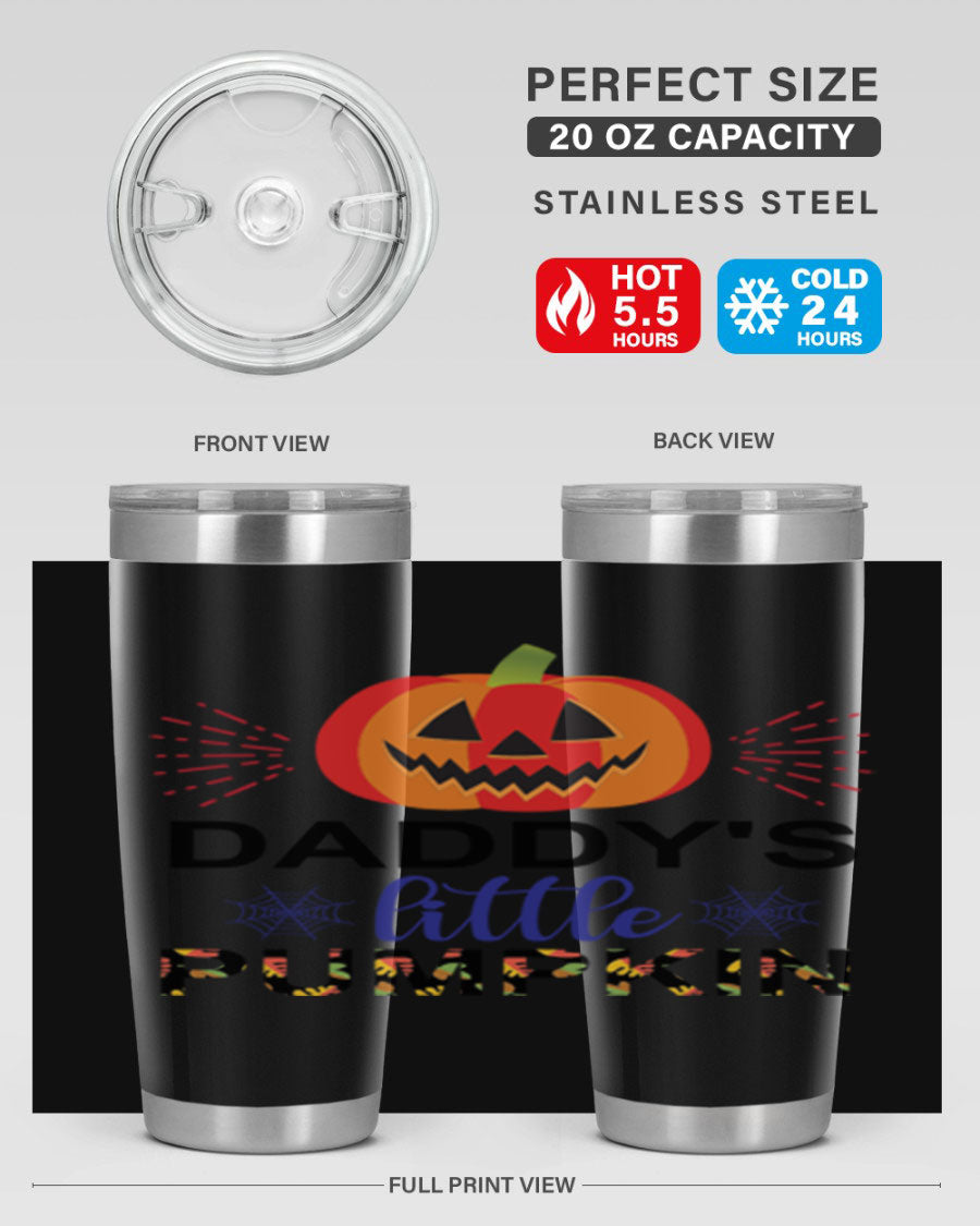 Daddyslittlepumpkin 68# fall tumbler showcasing a vibrant autumn design, made of stainless steel with a drink-thru lid.