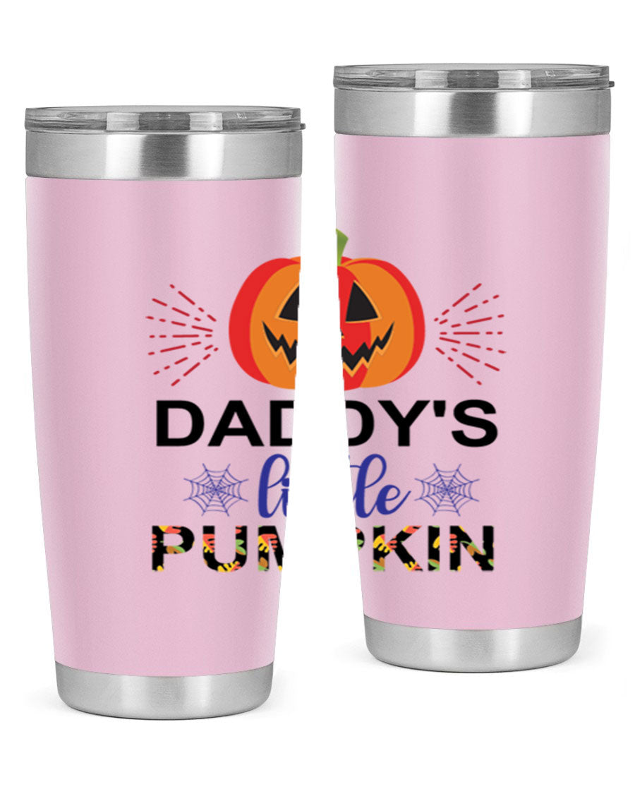 Daddyslittlepumpkin 68# fall tumbler showcasing a vibrant autumn design, made of stainless steel with a drink-thru lid.
