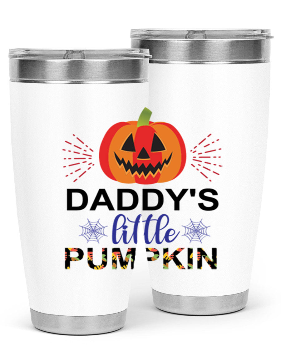 Daddyslittlepumpkin 68# fall tumbler showcasing a vibrant autumn design, made of stainless steel with a drink-thru lid.
