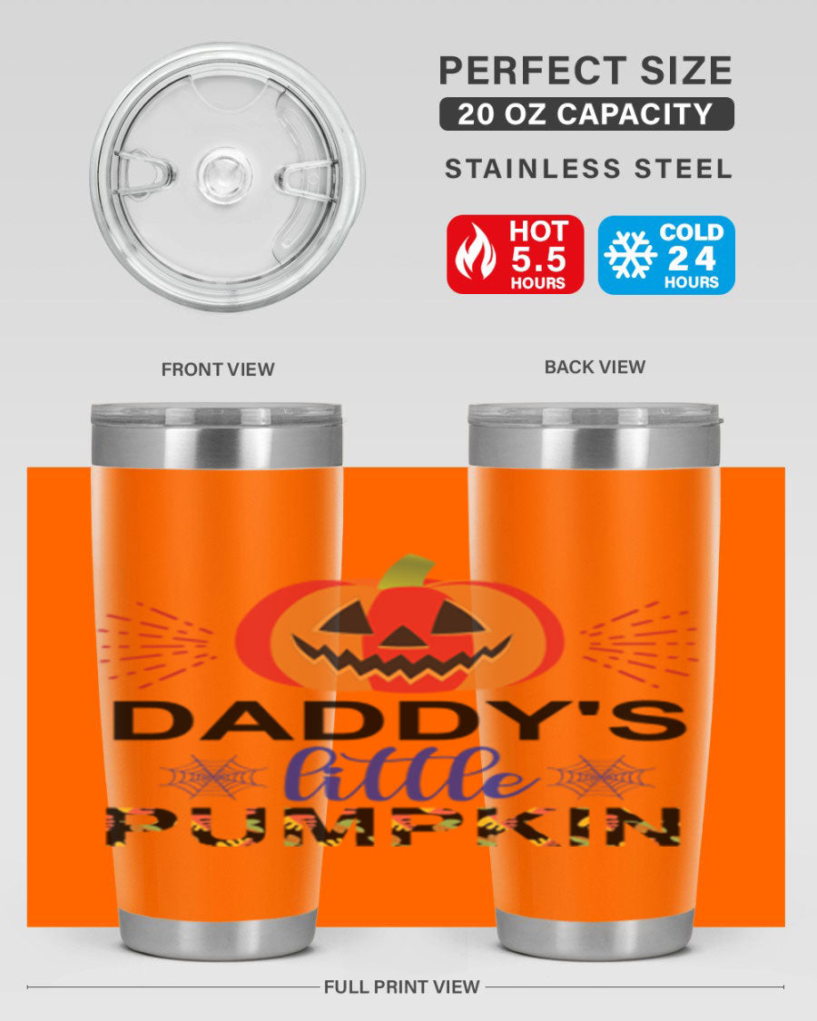 Daddyslittlepumpkin 68# fall tumbler showcasing a vibrant autumn design, made of stainless steel with a drink-thru lid.