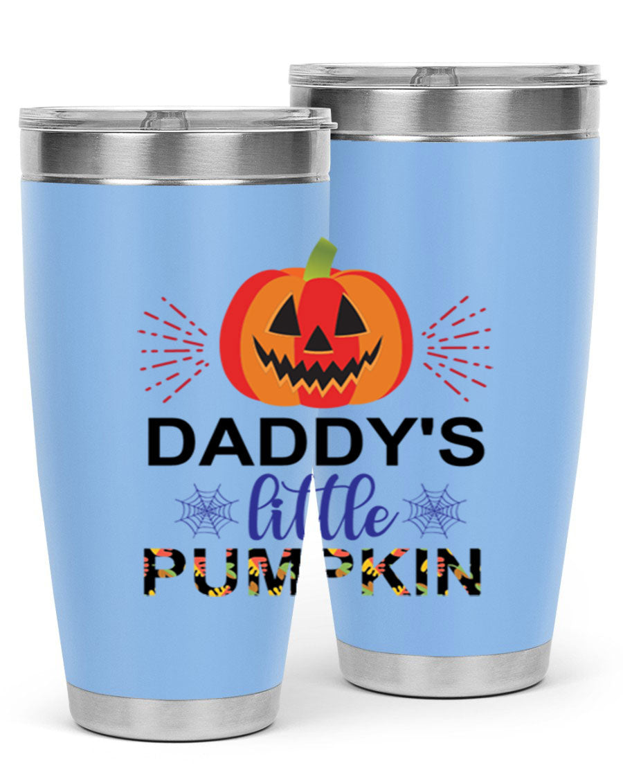 Daddyslittlepumpkin 68# fall tumbler showcasing a vibrant autumn design, made of stainless steel with a drink-thru lid.