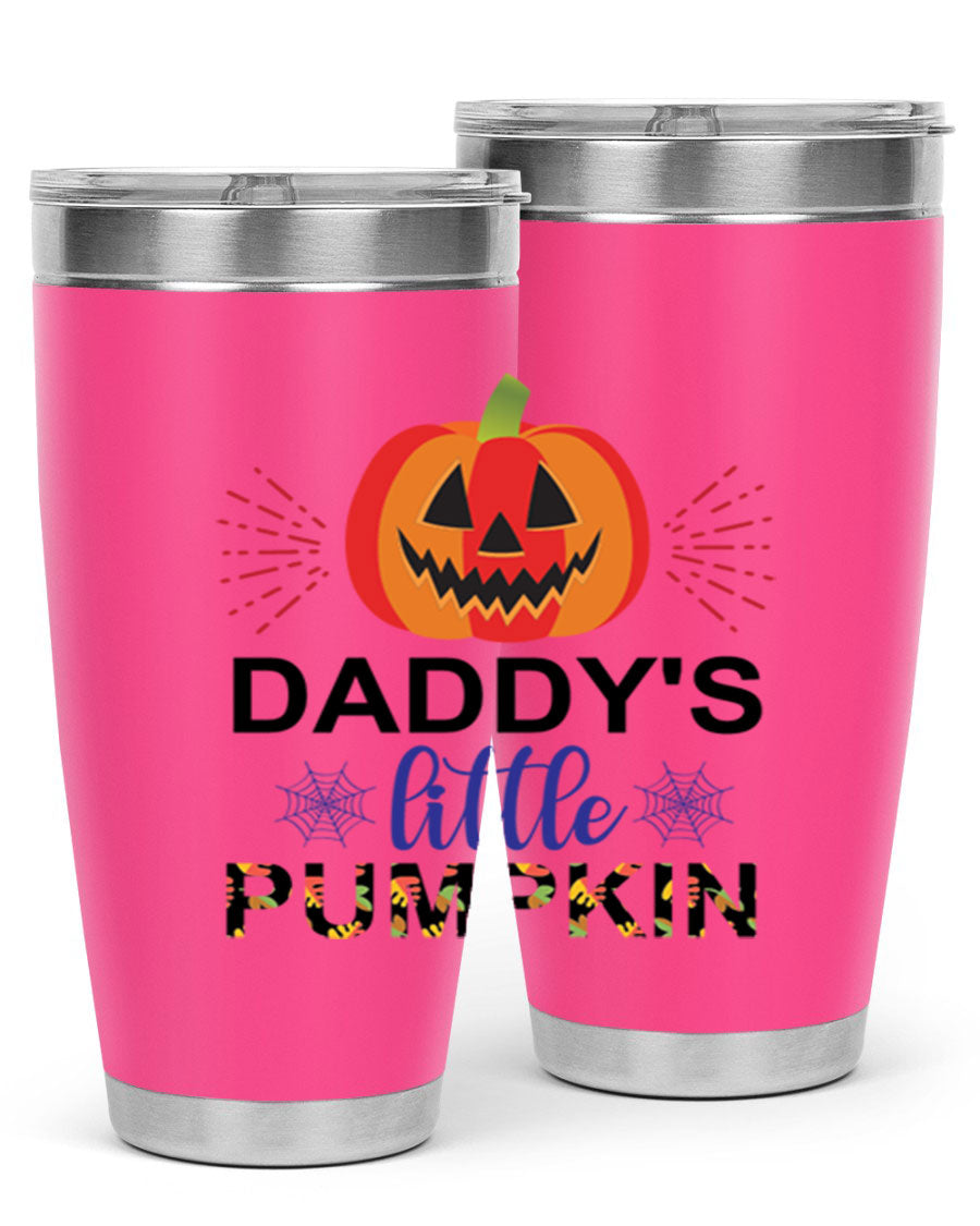 Daddyslittlepumpkin 68# fall tumbler showcasing a vibrant autumn design, made of stainless steel with a drink-thru lid.