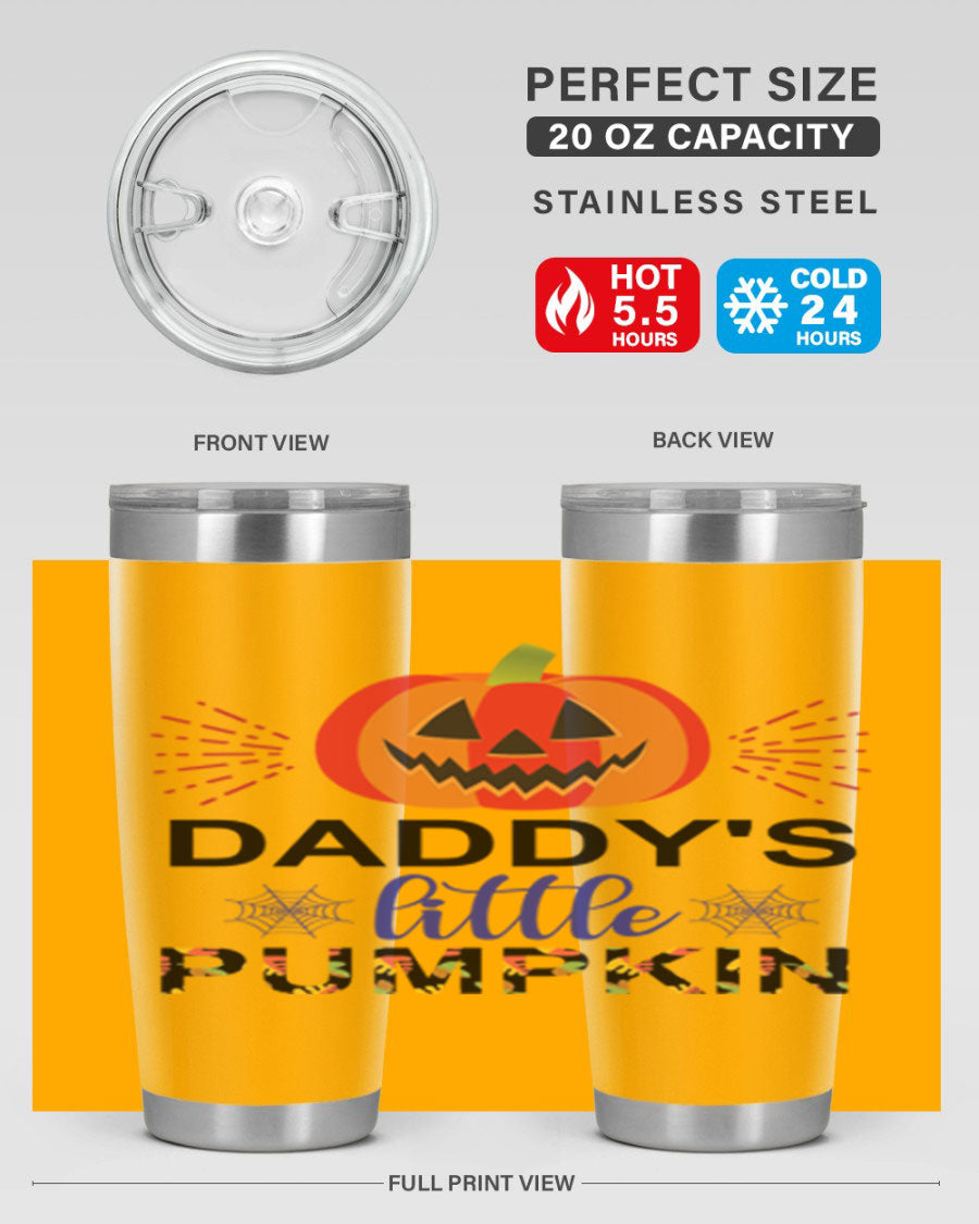 Daddyslittlepumpkin 68# fall tumbler showcasing a vibrant autumn design, made of stainless steel with a drink-thru lid.