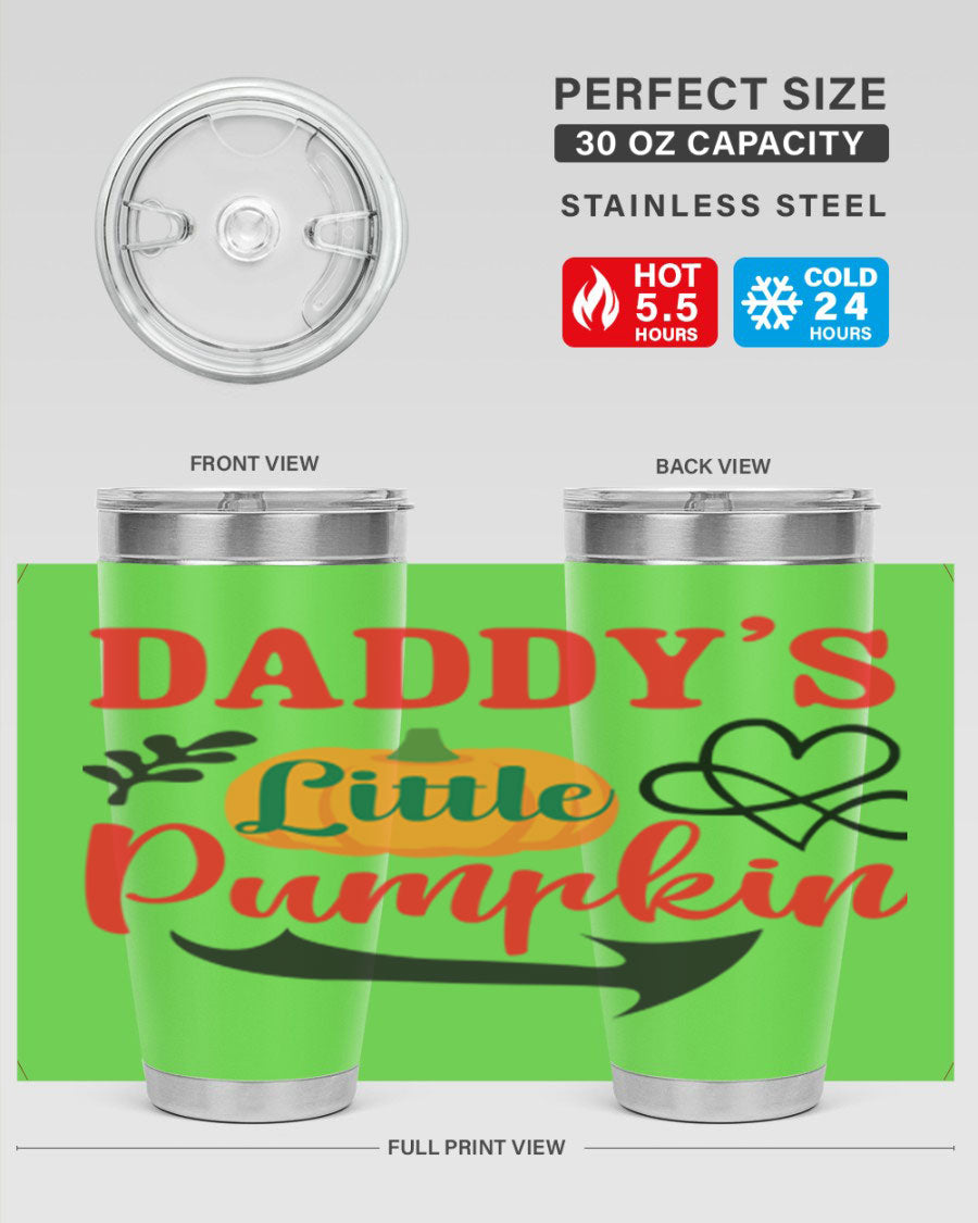 DADDYSLITTLEPUMPKIN 69# tumbler featuring a stylish fall design, double wall vacuum insulation, and a drink-thru lid.