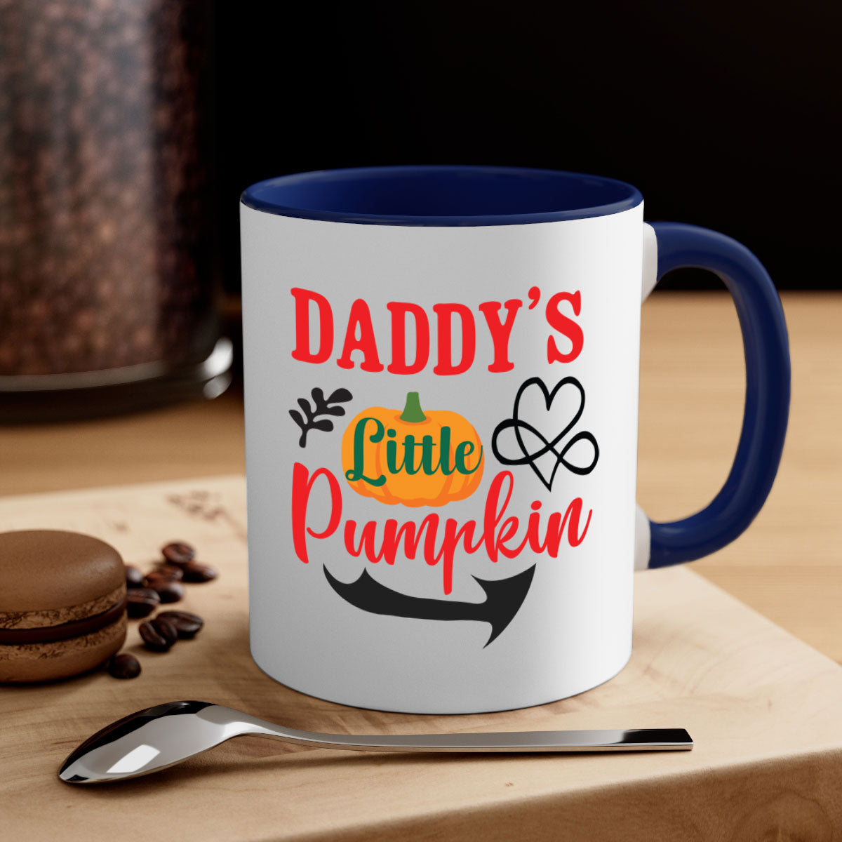 DADDYSLITTLEPUMPKIN 69# Mug featuring a glossy finish, colored handle, and interior, available in five vibrant colors.