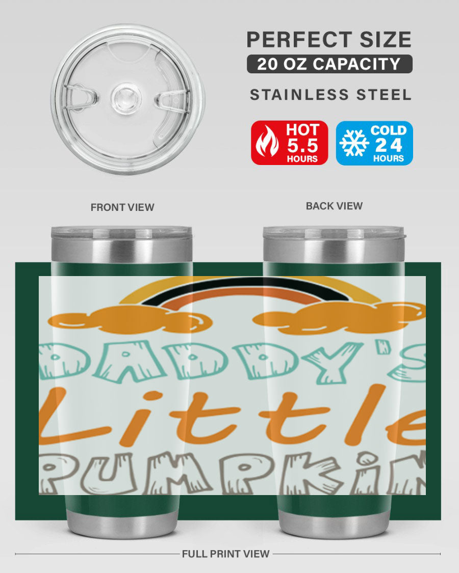 DaddysLittlePumpkindesign 70# fall tumbler in stainless steel with a vibrant fall-themed design, showcasing its double wall vacuum insulation.