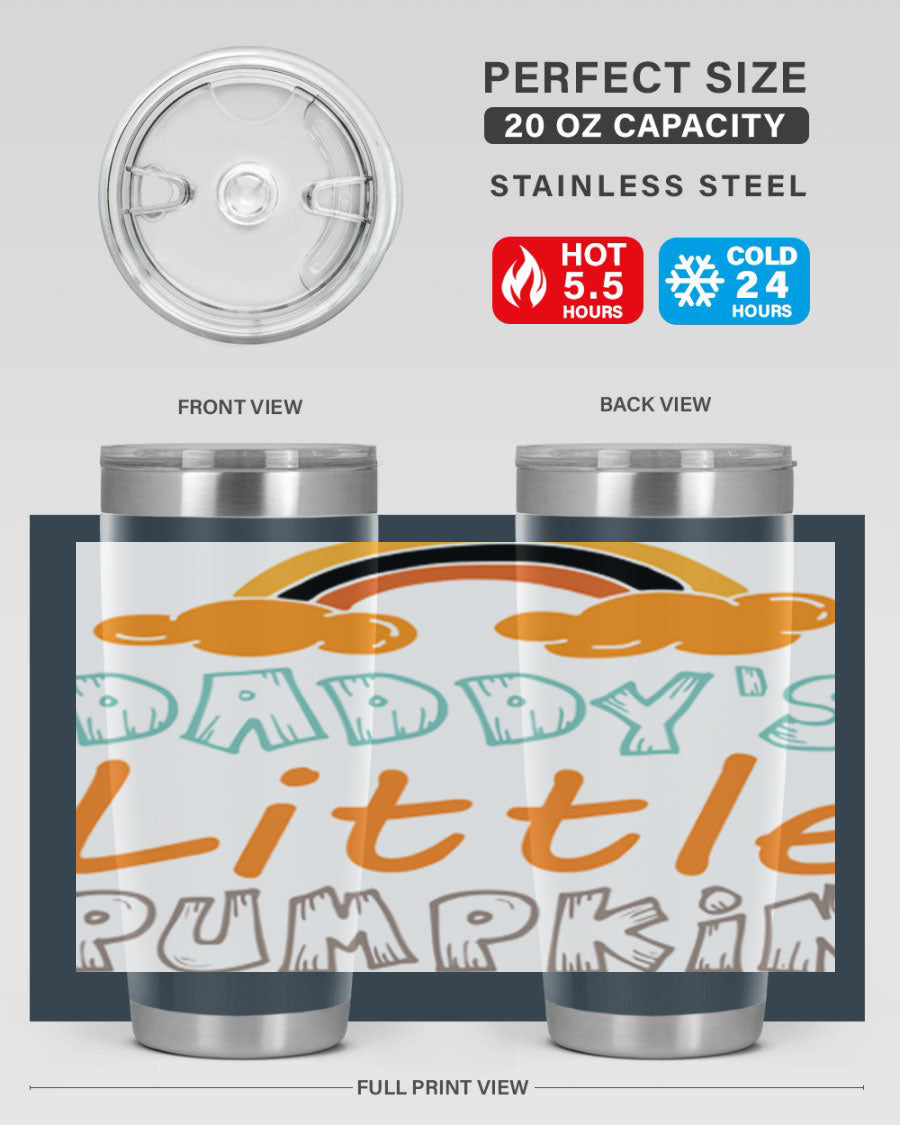 DaddysLittlePumpkindesign 70# fall tumbler in stainless steel with a vibrant fall-themed design, showcasing its double wall vacuum insulation.