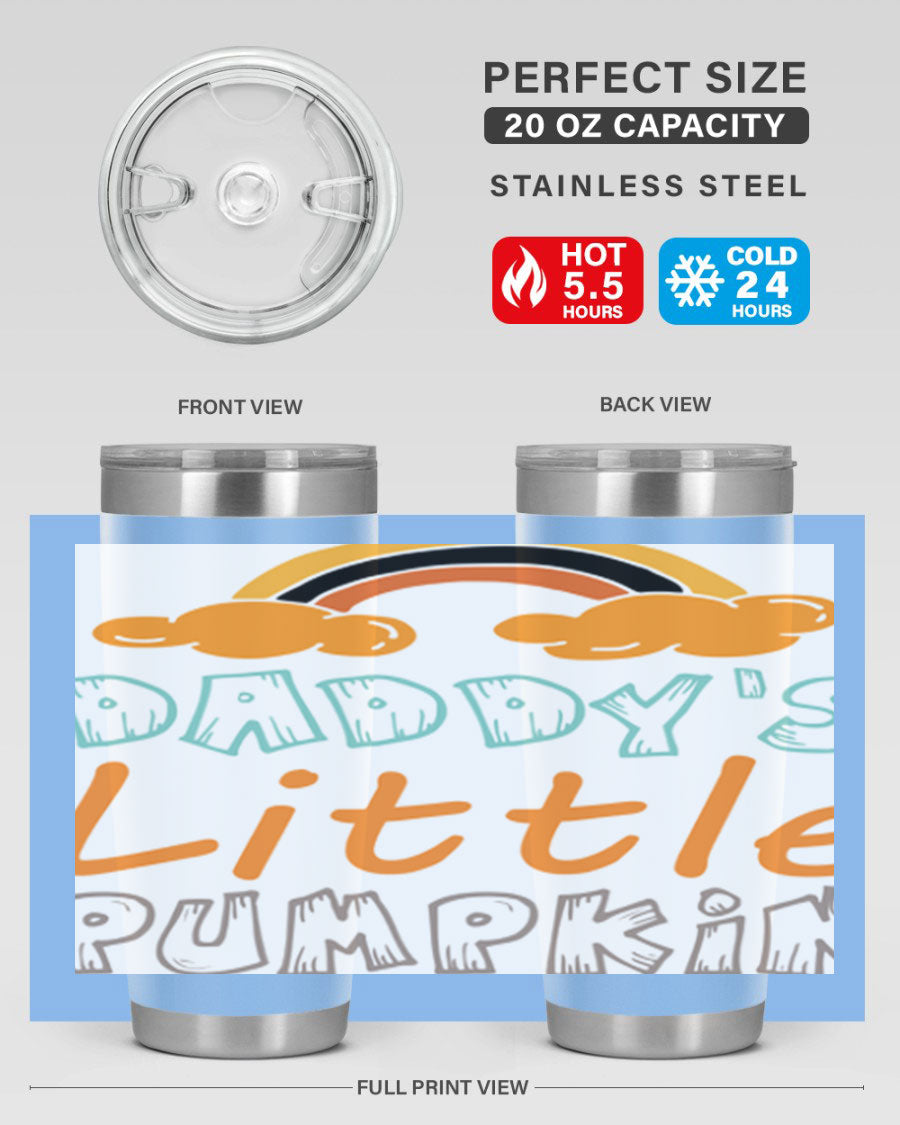 DaddysLittlePumpkindesign 70# fall tumbler in stainless steel with a vibrant fall-themed design, showcasing its double wall vacuum insulation.