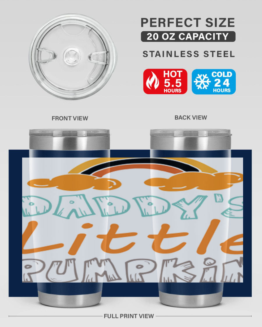 DaddysLittlePumpkindesign 70# fall tumbler in stainless steel with a vibrant fall-themed design, showcasing its double wall vacuum insulation.