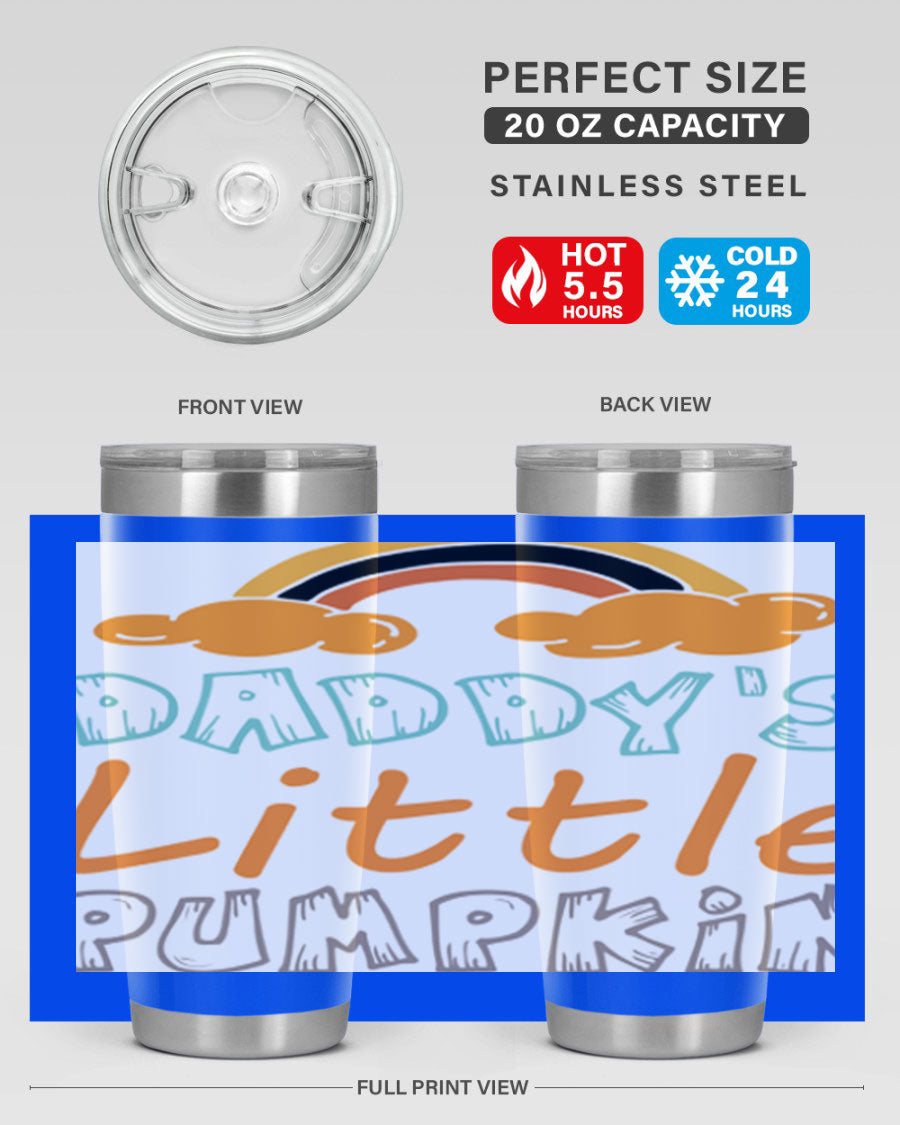 DaddysLittlePumpkindesign 70# fall tumbler in stainless steel with a vibrant fall-themed design, showcasing its double wall vacuum insulation.