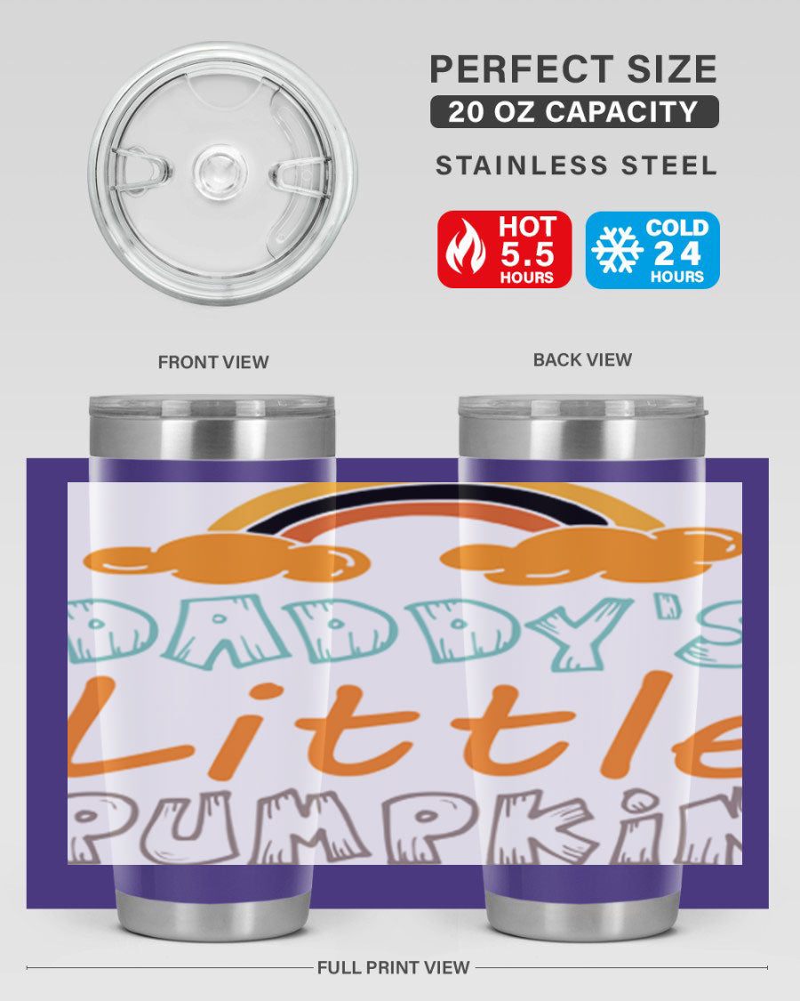 DaddysLittlePumpkindesign 70# fall tumbler in stainless steel with a vibrant fall-themed design, showcasing its double wall vacuum insulation.