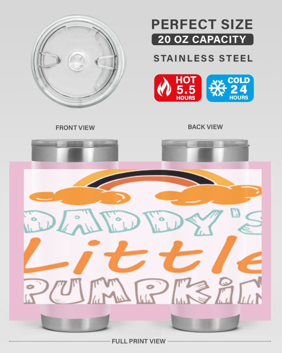 DaddysLittlePumpkindesign 70# fall tumbler in stainless steel with a vibrant fall-themed design, showcasing its double wall vacuum insulation.