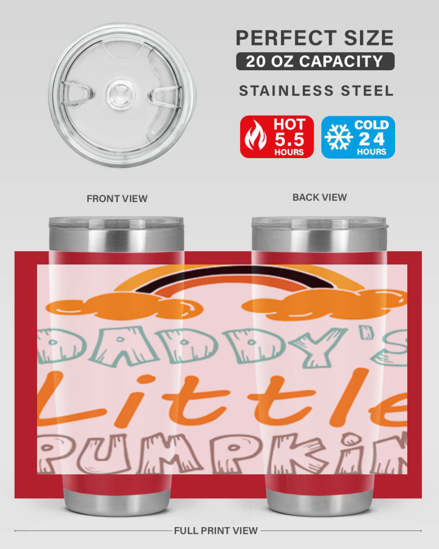 DaddysLittlePumpkindesign 70# fall tumbler in stainless steel with a vibrant fall-themed design, showcasing its double wall vacuum insulation.
