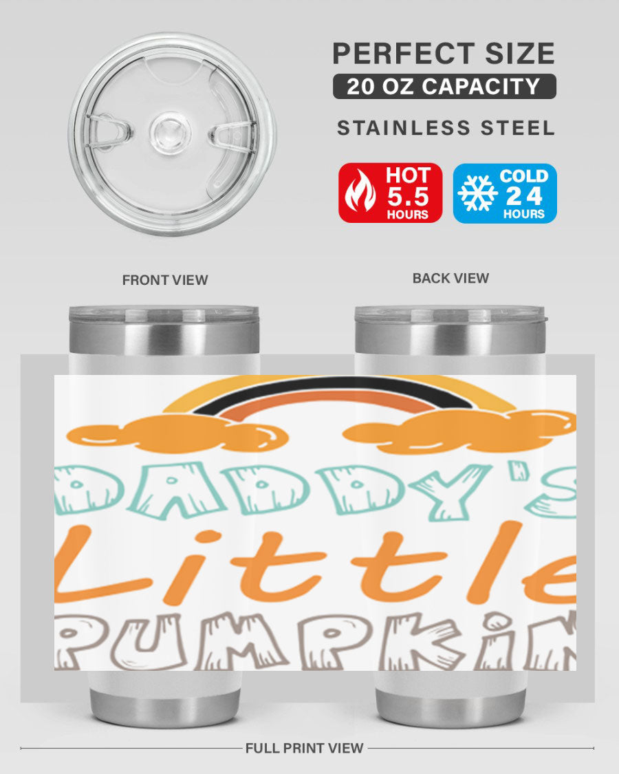 DaddysLittlePumpkindesign 70# fall tumbler in stainless steel with a vibrant fall-themed design, showcasing its double wall vacuum insulation.
