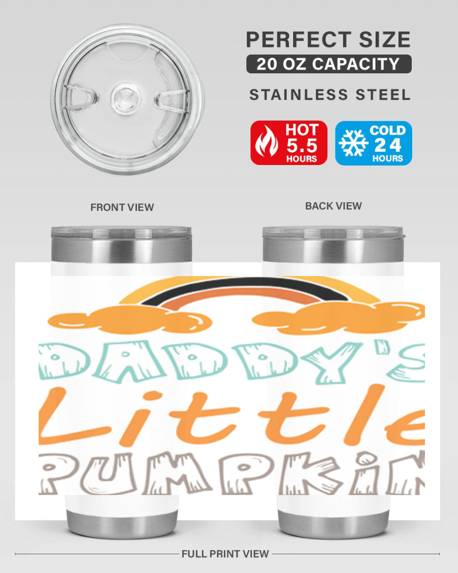 DaddysLittlePumpkindesign 70# fall tumbler in stainless steel with a vibrant fall-themed design, showcasing its double wall vacuum insulation.