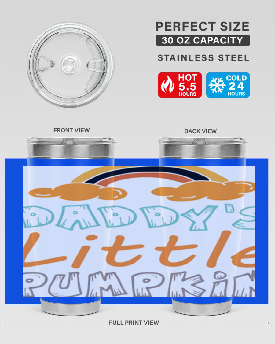 DaddysLittlePumpkindesign 70# fall tumbler in stainless steel with a vibrant fall-themed design, showcasing its double wall vacuum insulation.